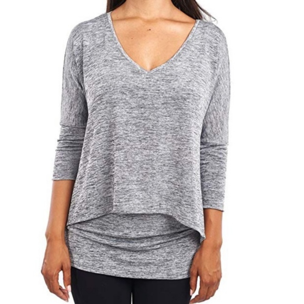 Joseph Ribkoff Heather Gray V-Neck Layered Tunic